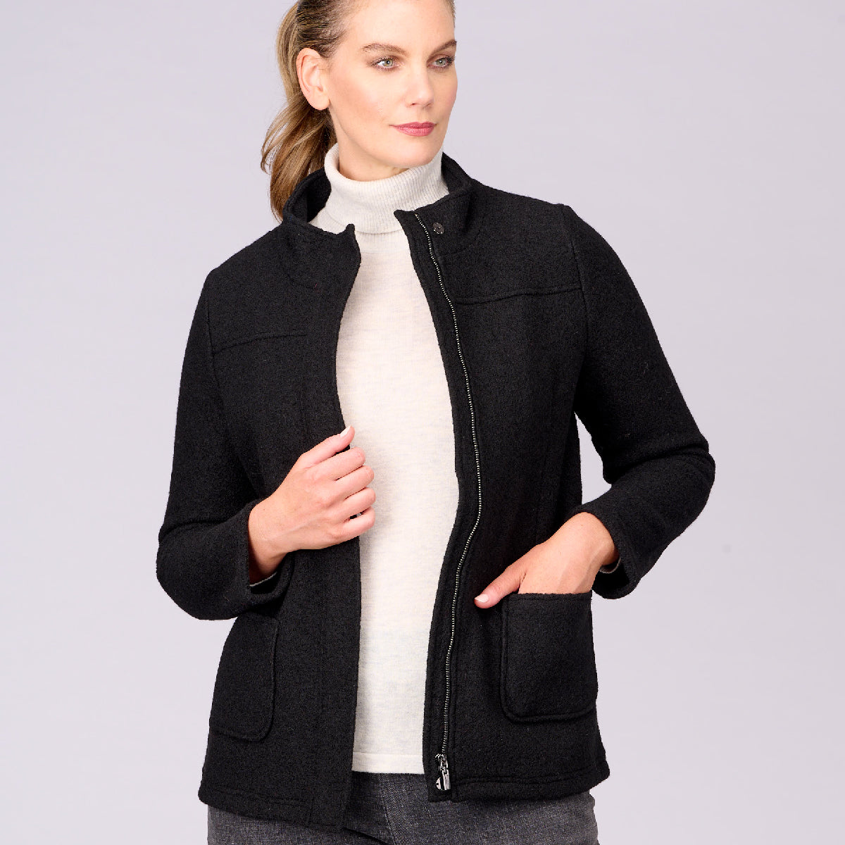 Black boiled hotsell wool jacket women's