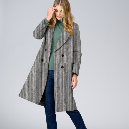Double Breasted Herringbone Coat