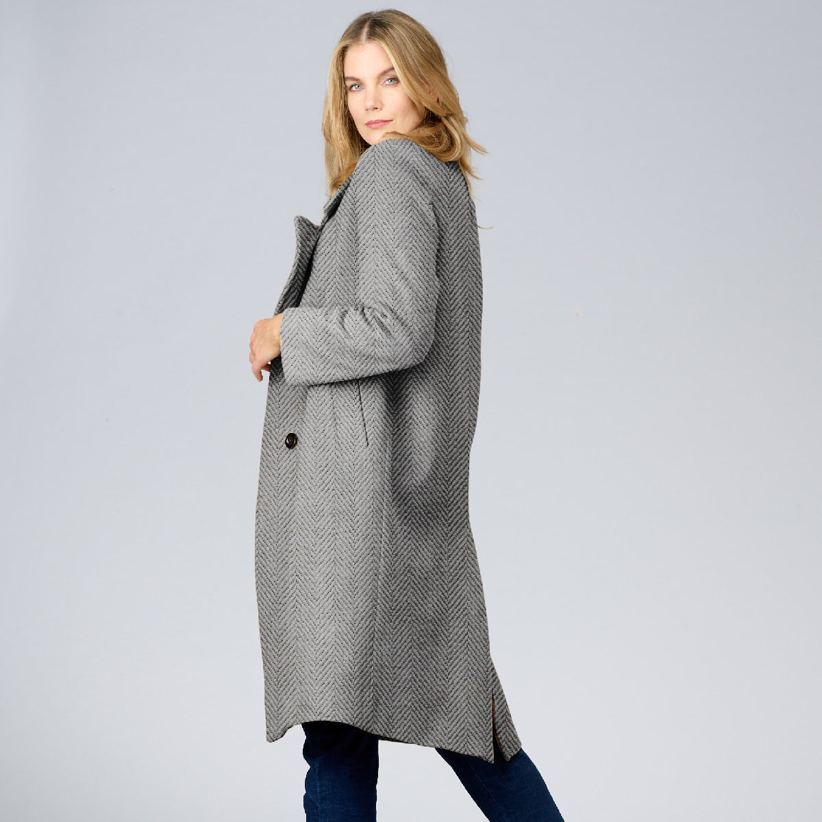 Black and white on sale herringbone coat women's