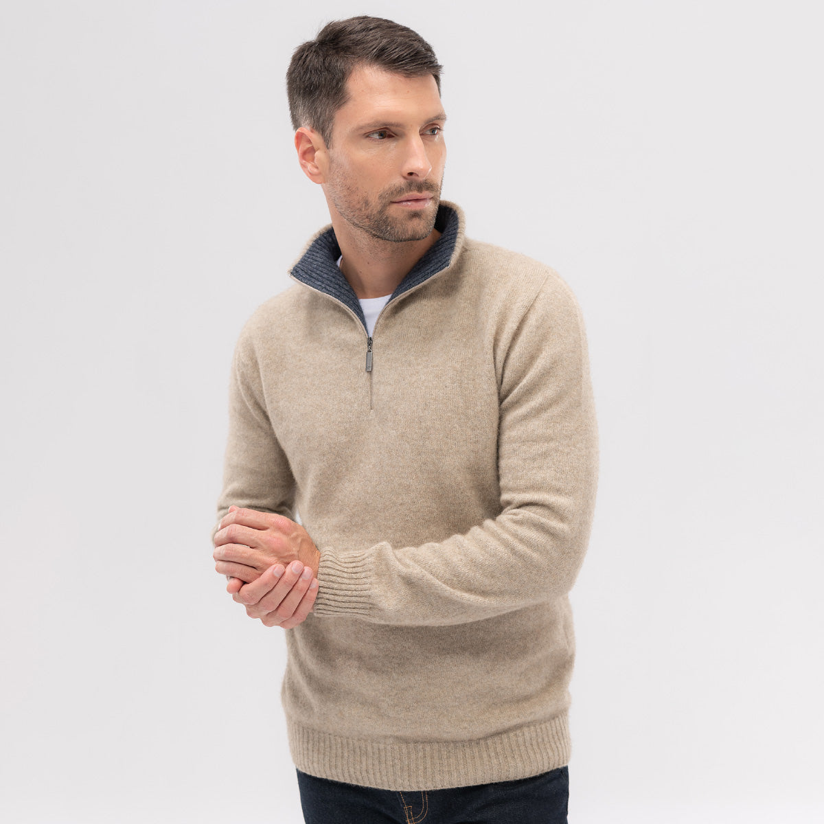 Possum Contrast Half Zip Sweater