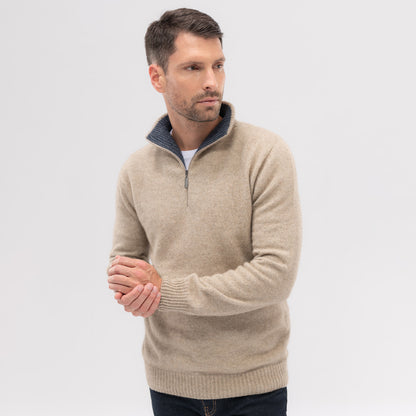 Possum Contrast Half Zip Sweater