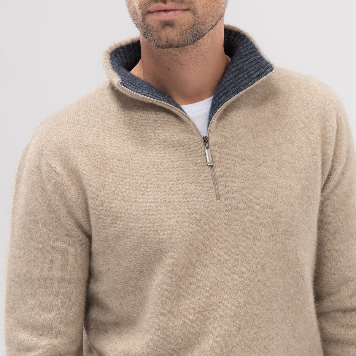 Possum Contrast Half Zip Sweater