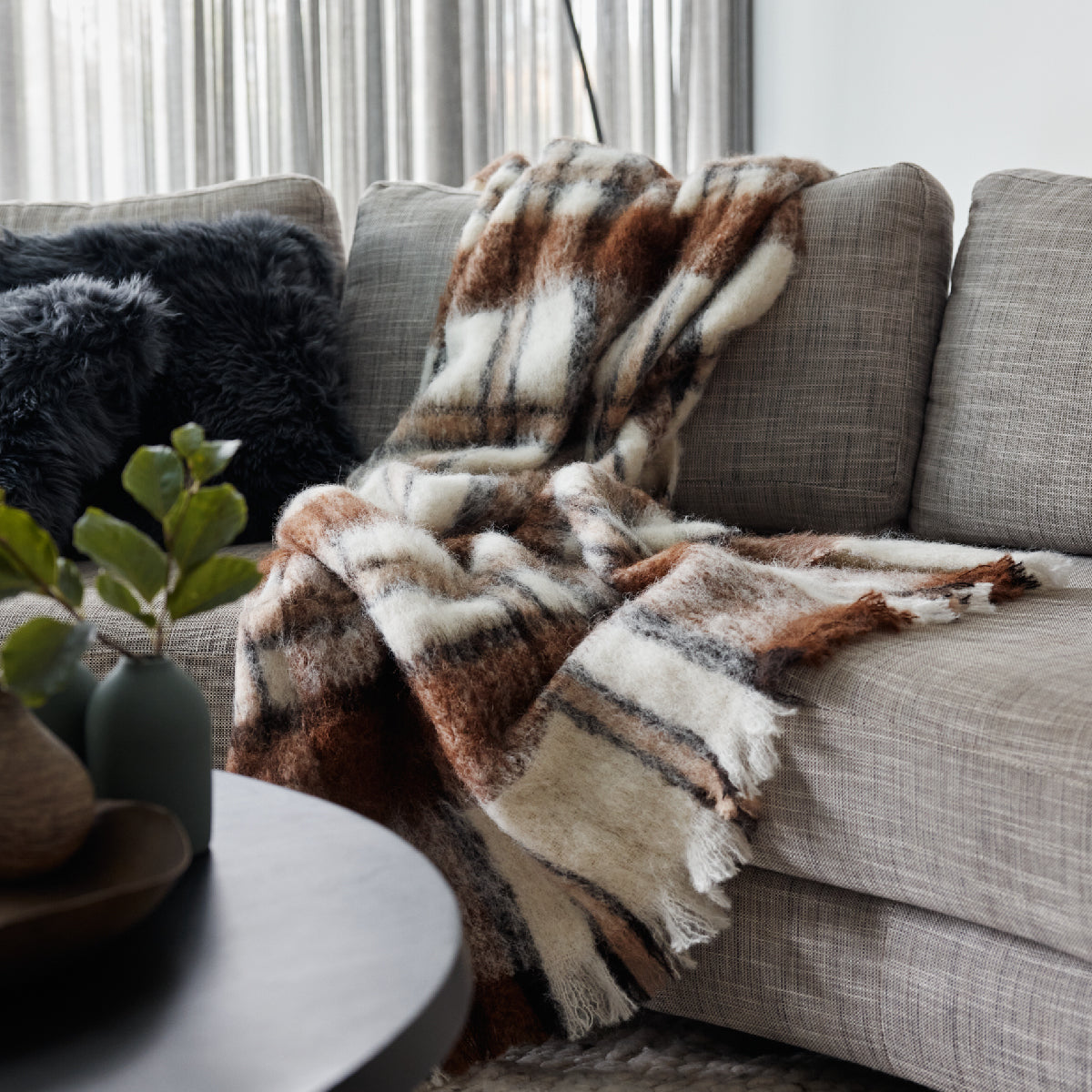 Alpaca Brushed Check Throw