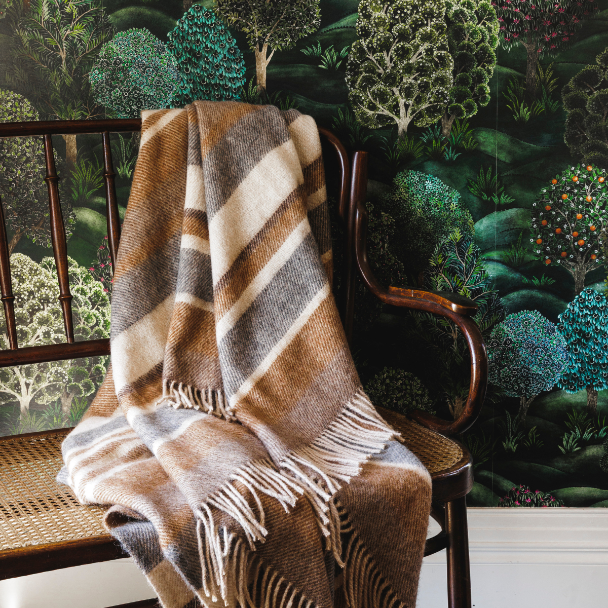 Alpaca Wool Throw Fringe Stripe