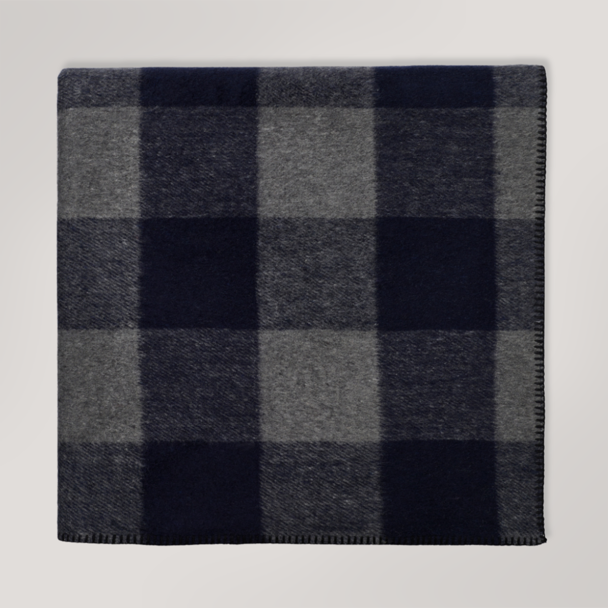 Drover Recycled Wool Picnic Blanket Block Check Blanket Stitch