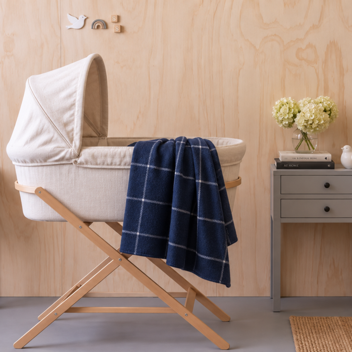 Fine Merino Wool Stitch Check Baby Blanket
