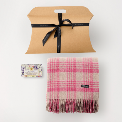 Hug in a Gift Pack - Alpaca Wool Throw Fringe Stripe & Flower Market Soap