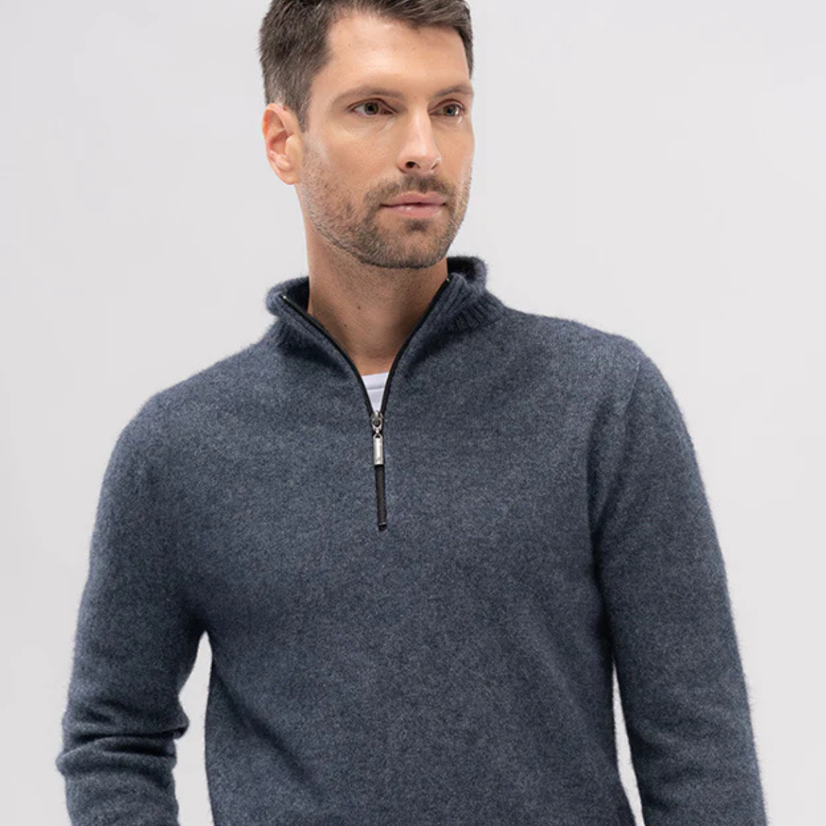 Possum Contrast Half Zip Sweater