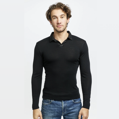 Mens Pure Wool Long Sleeve Polo