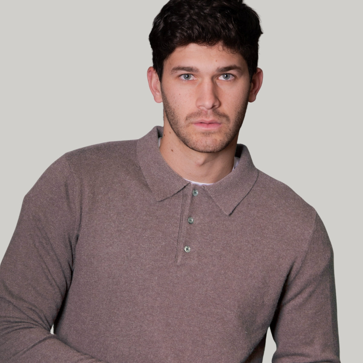 Merino Cashmere Collared Button Long Sleeve Polo