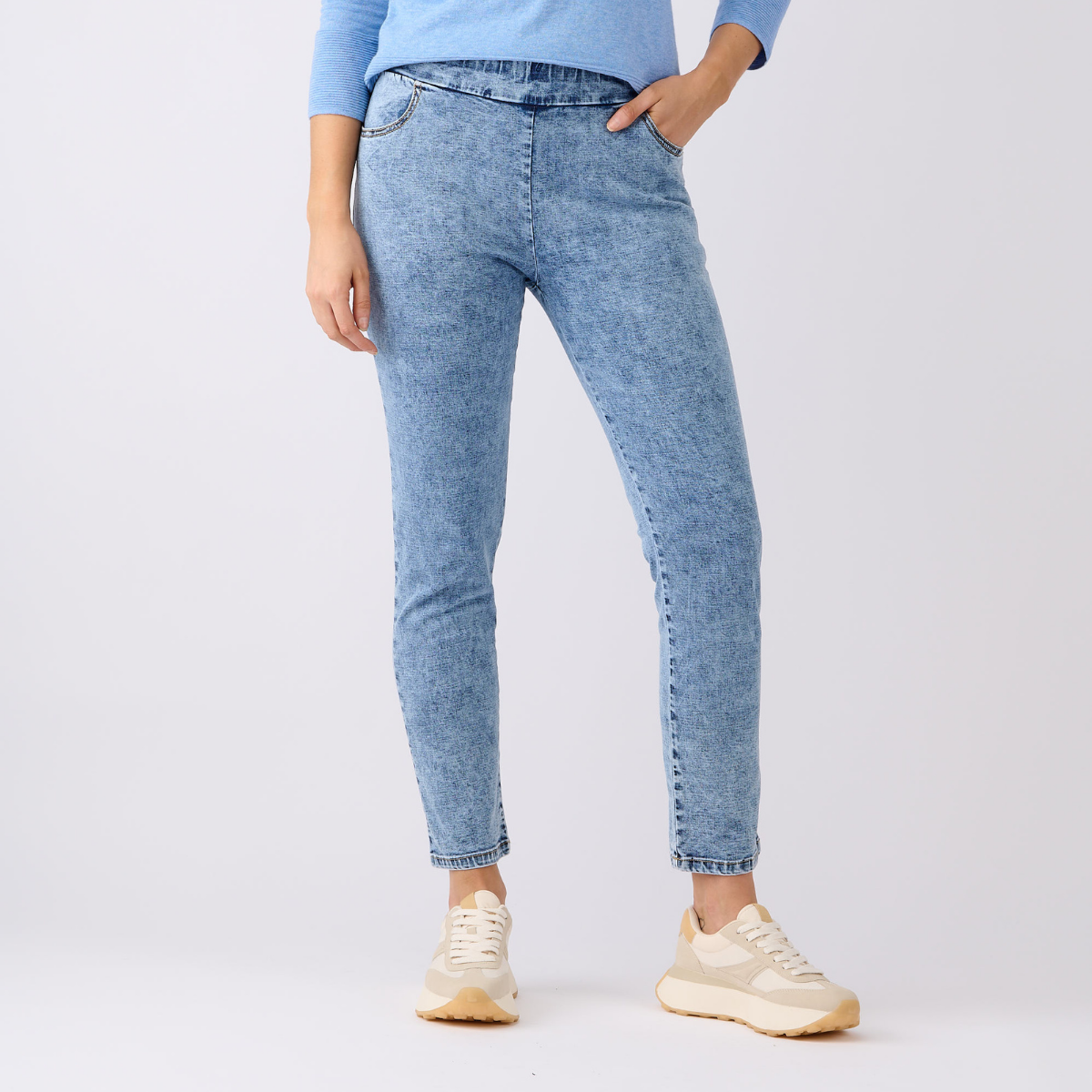 Ice Wash Denim Pants - Slim Leg 7/8 Length