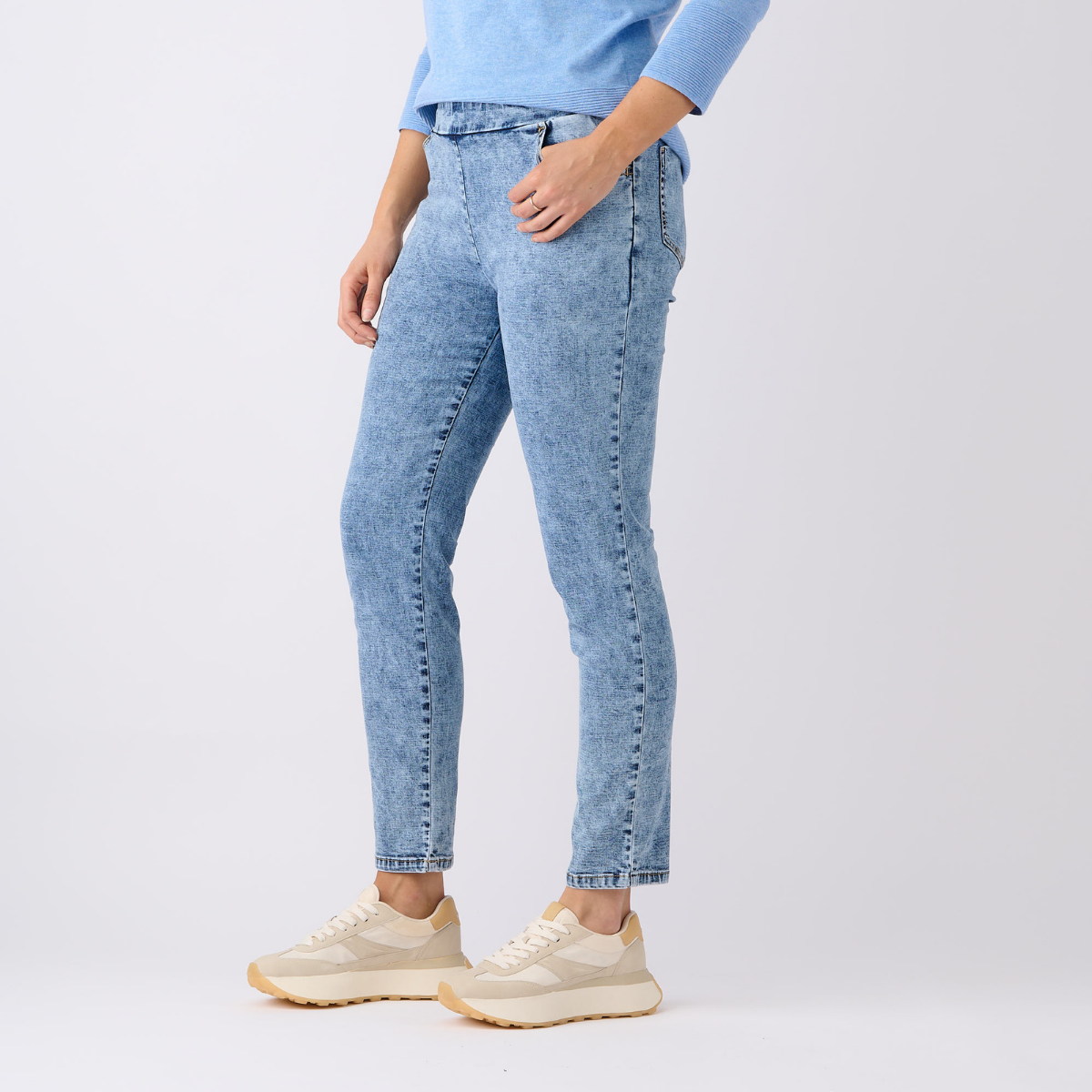 Ice Wash Denim Pants - Slim Leg 7/8 Length