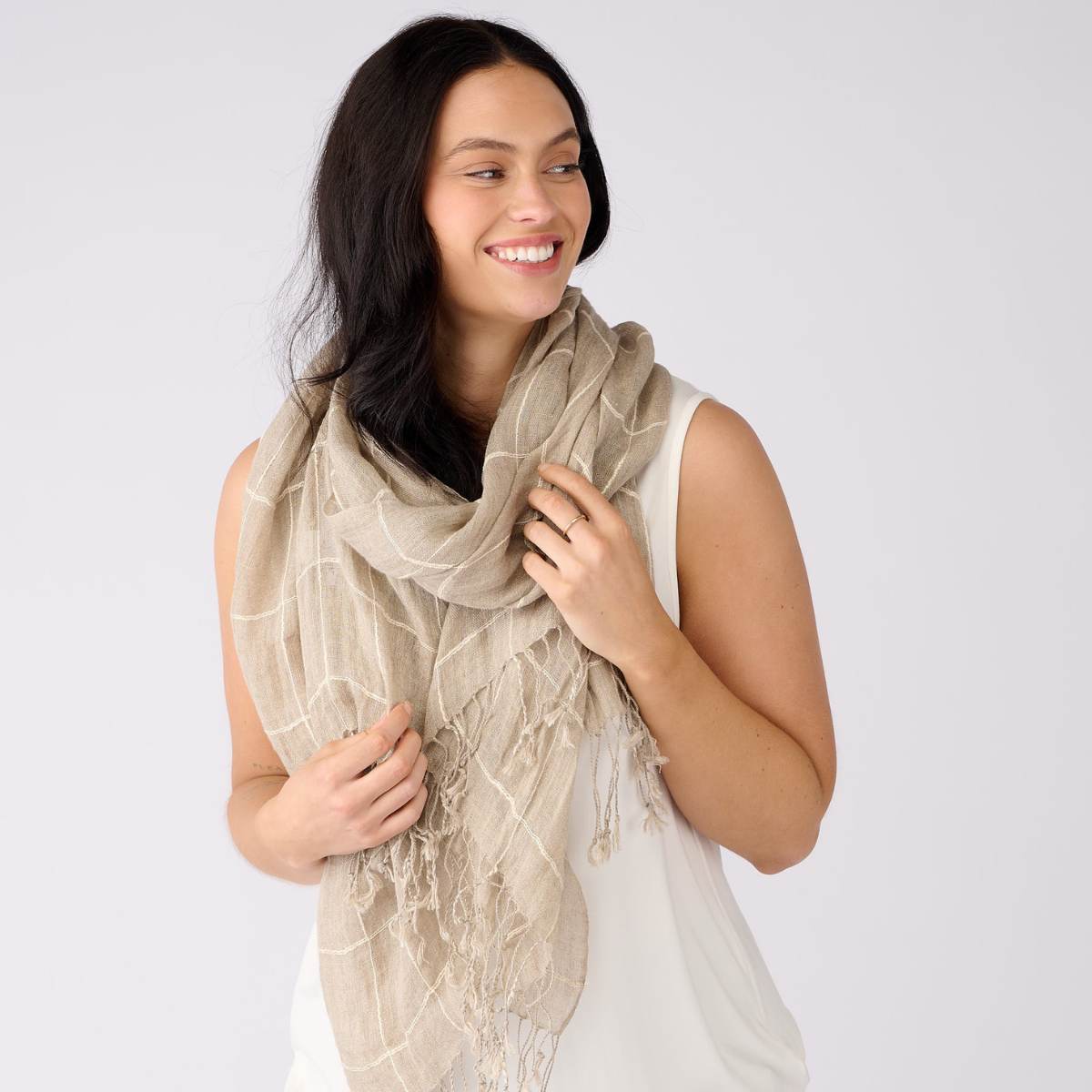 100% Linen Grid Scarf