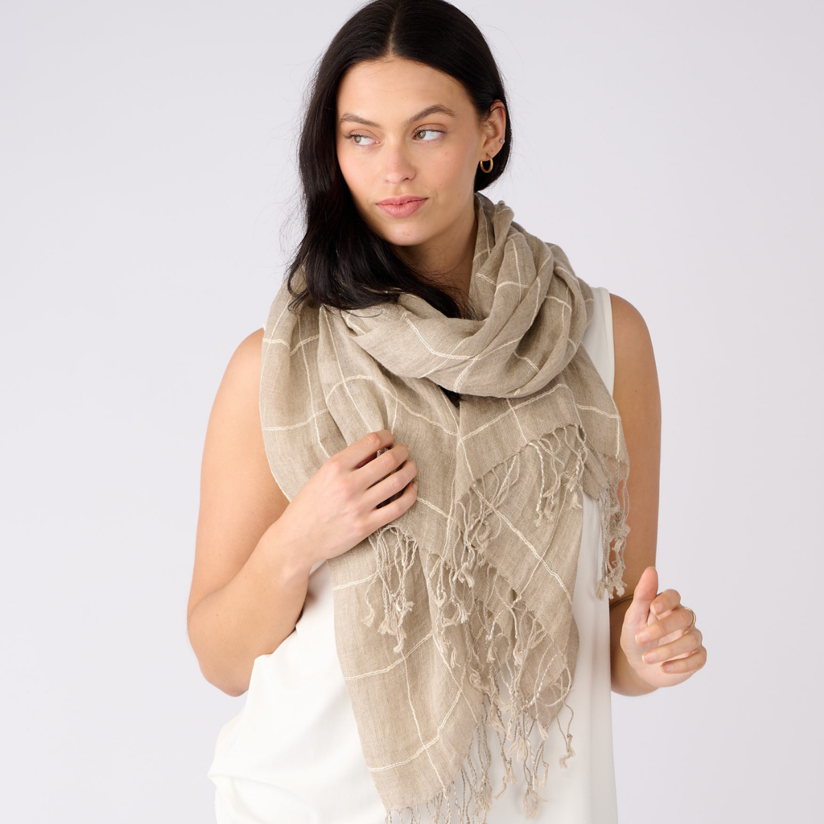 100% Linen Grid Scarf