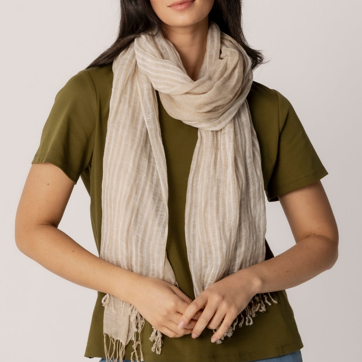 100% Linen Multi Striped Scarf