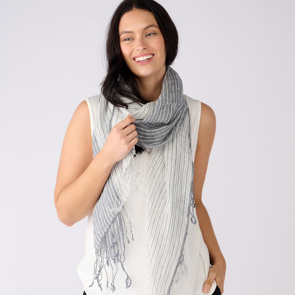 100% Linen Multi Striped Scarf