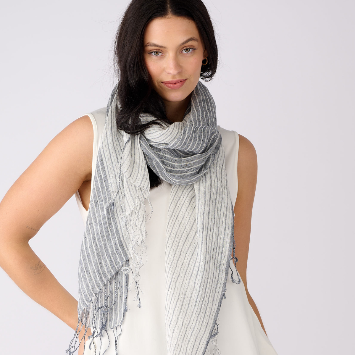 100% Linen Multi Striped Scarf