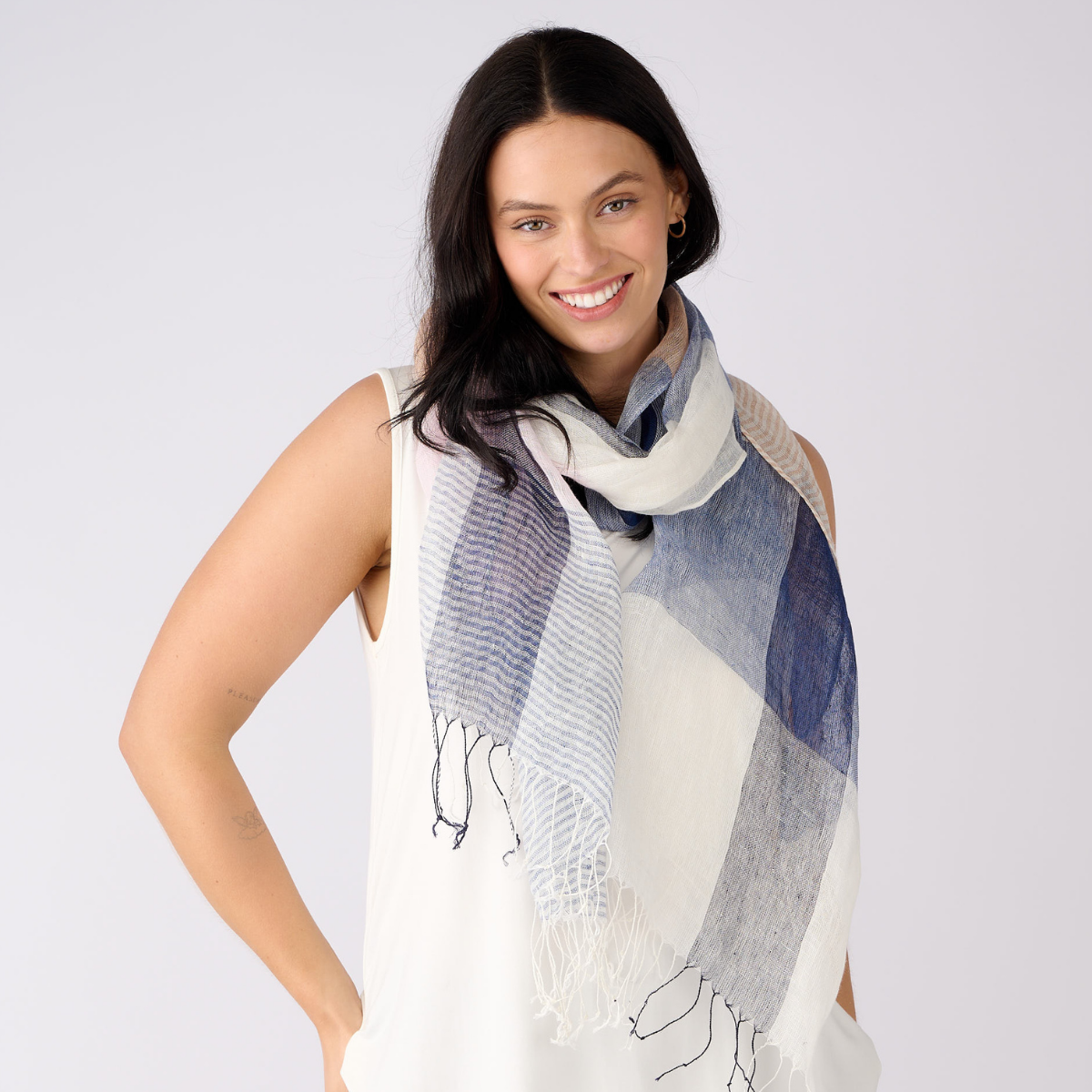 100% Linen Broken Check Scarf