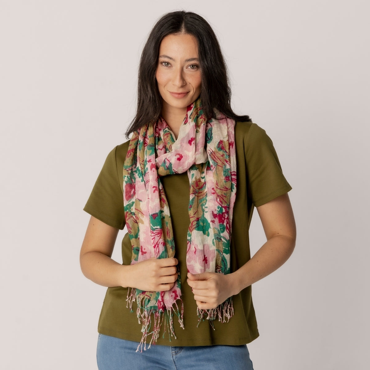 100% Linen Floral Print Scarf
