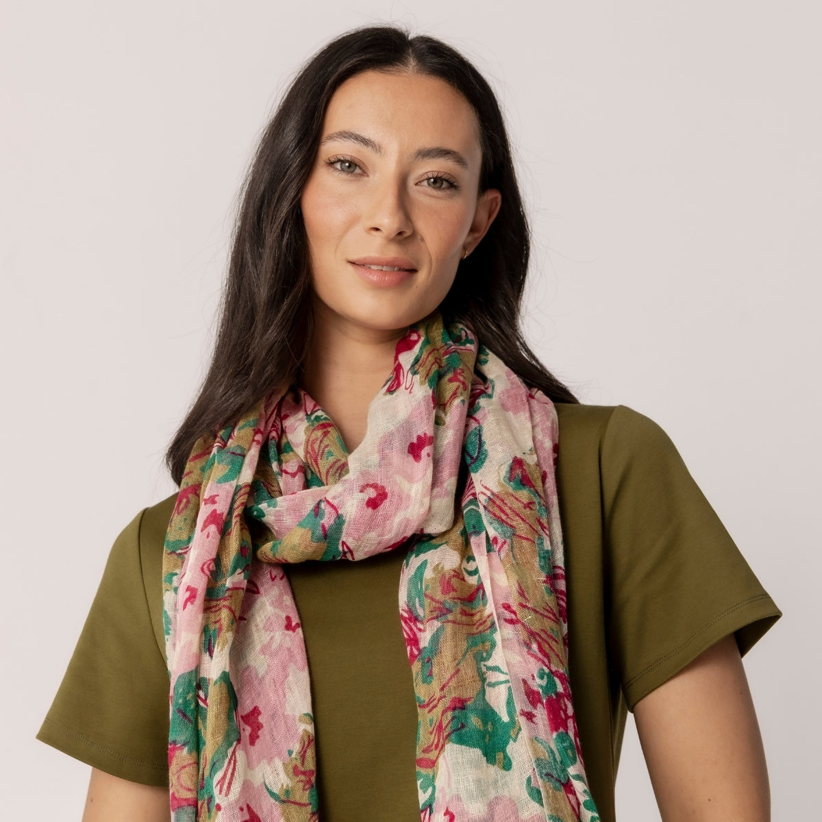 100% Linen Floral Print Scarf
