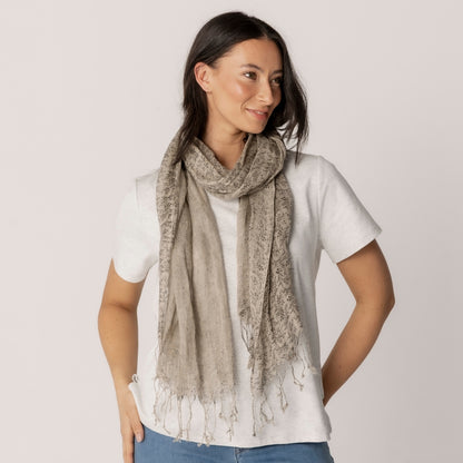 100% Linen Floral Print Scarf