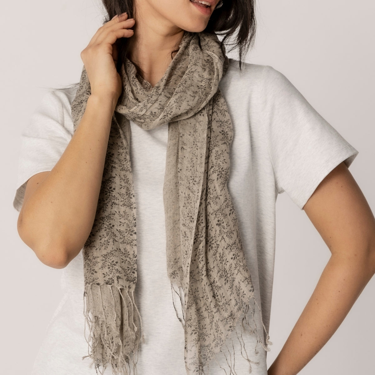 100% Linen Floral Print Scarf