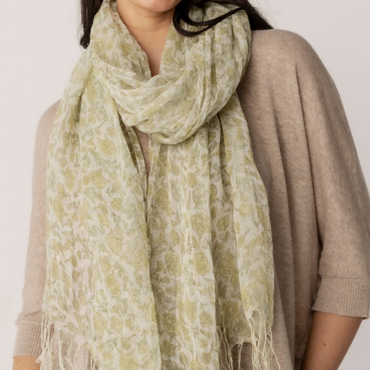 100% Linen Floral Print Scarf