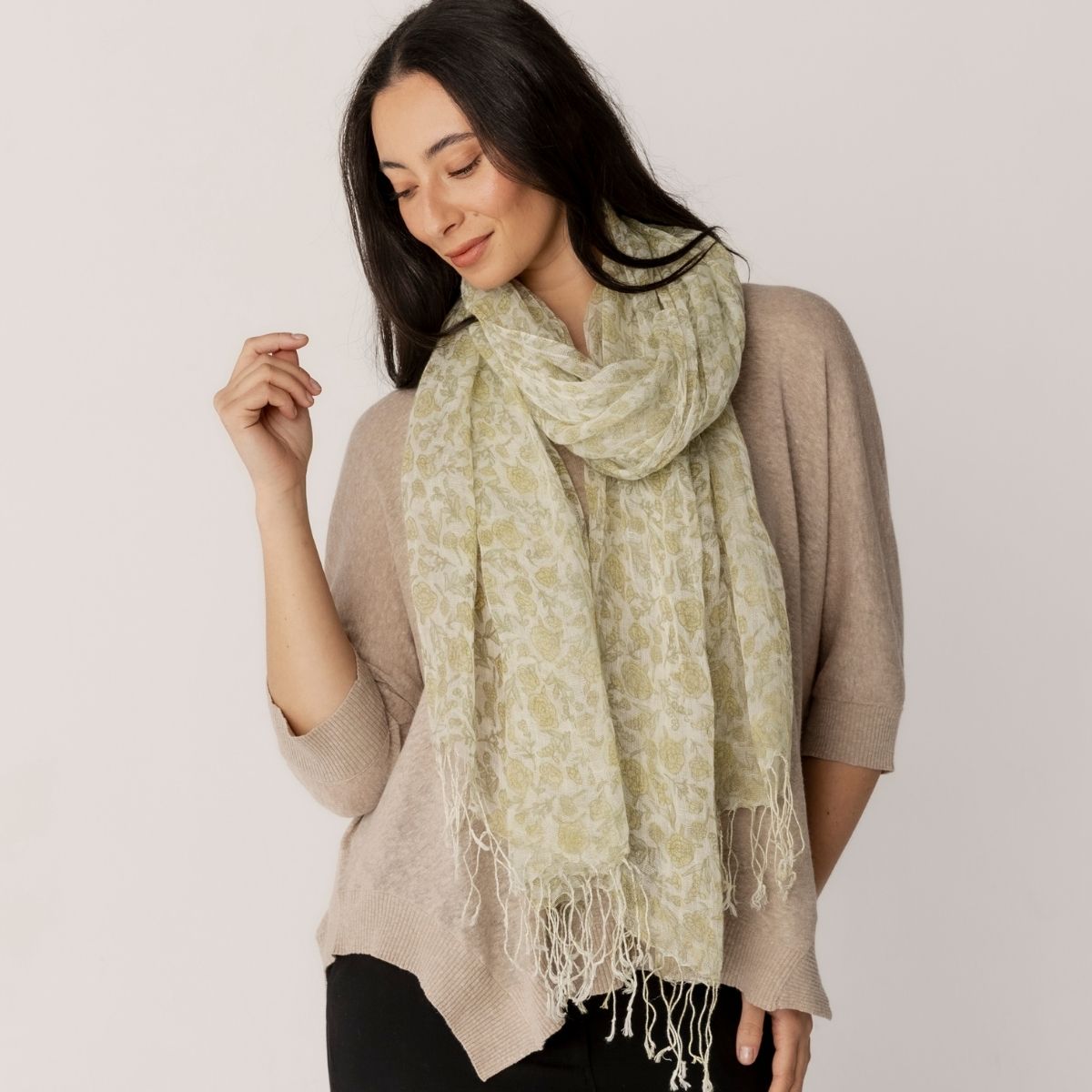 100% Linen Floral Print Scarf