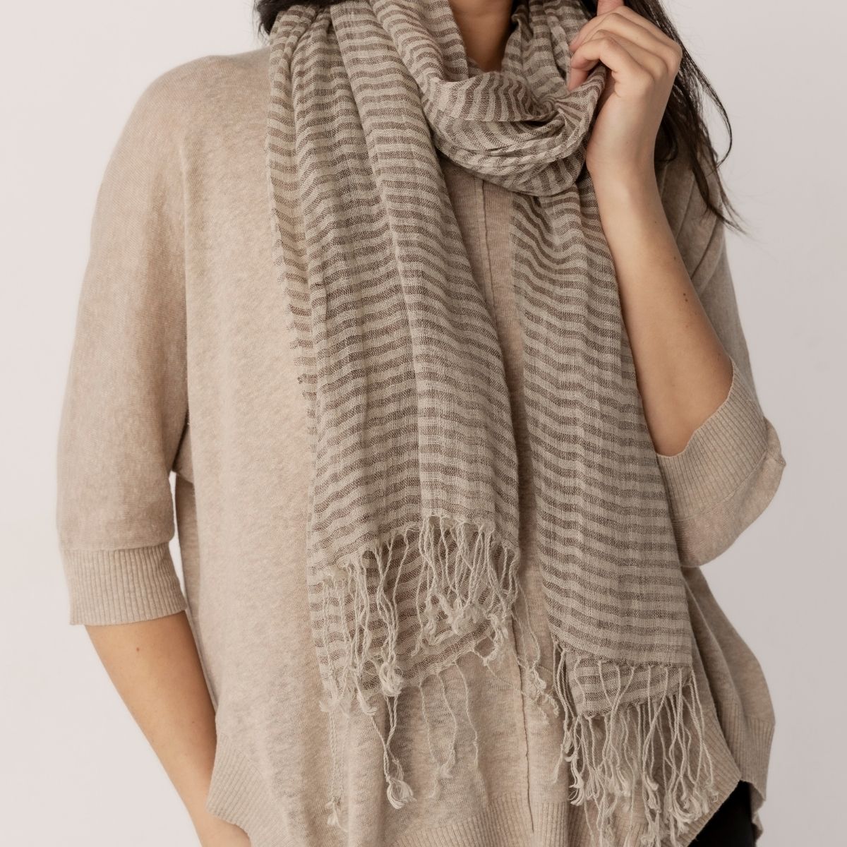 100% Linen Mini Stripe Scarf