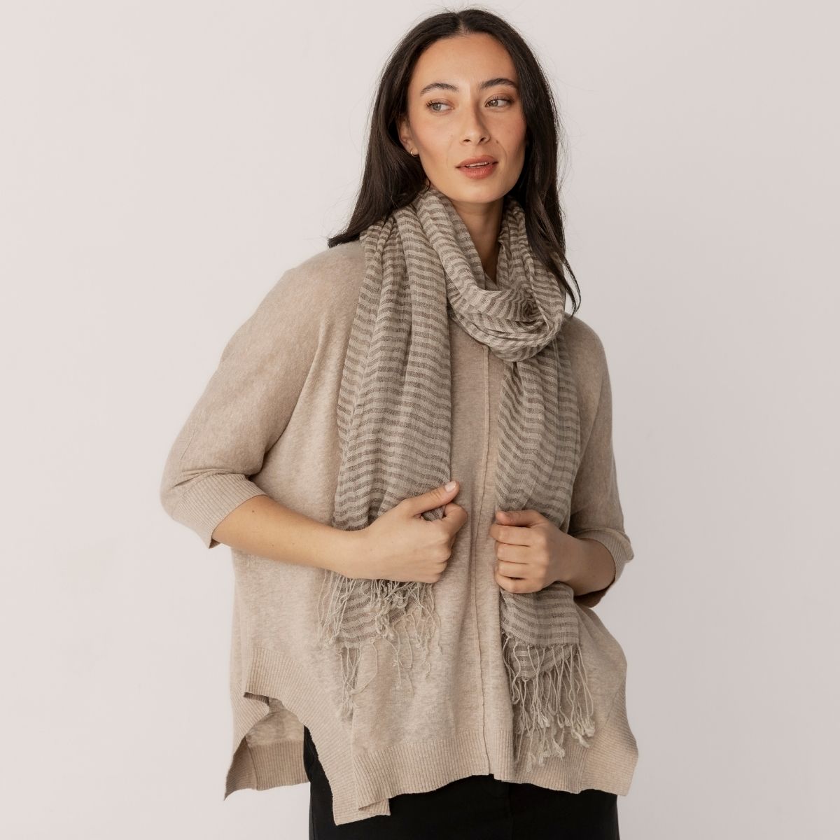 100% Linen Mini Stripe Scarf