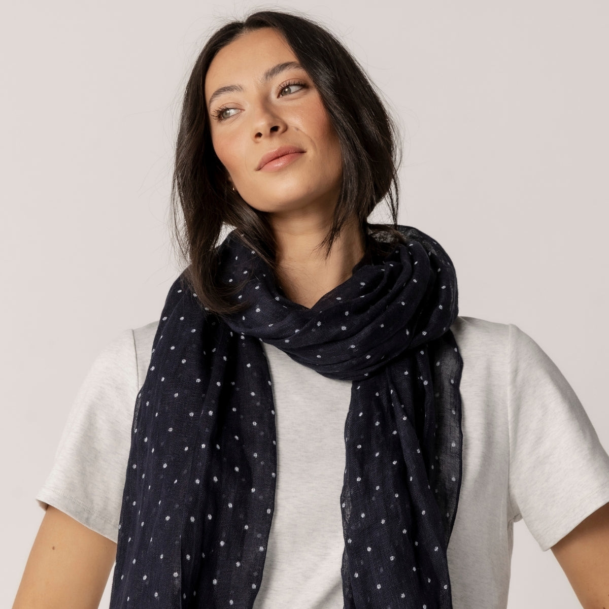 100% Linen Polka Dot Print Scarf