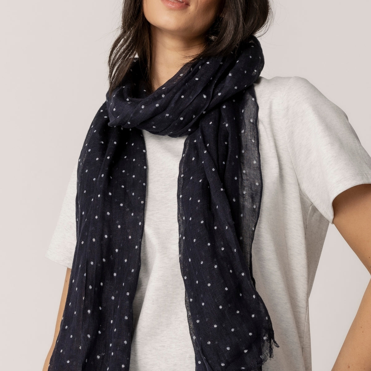 100% Linen Polka Dot Print Scarf