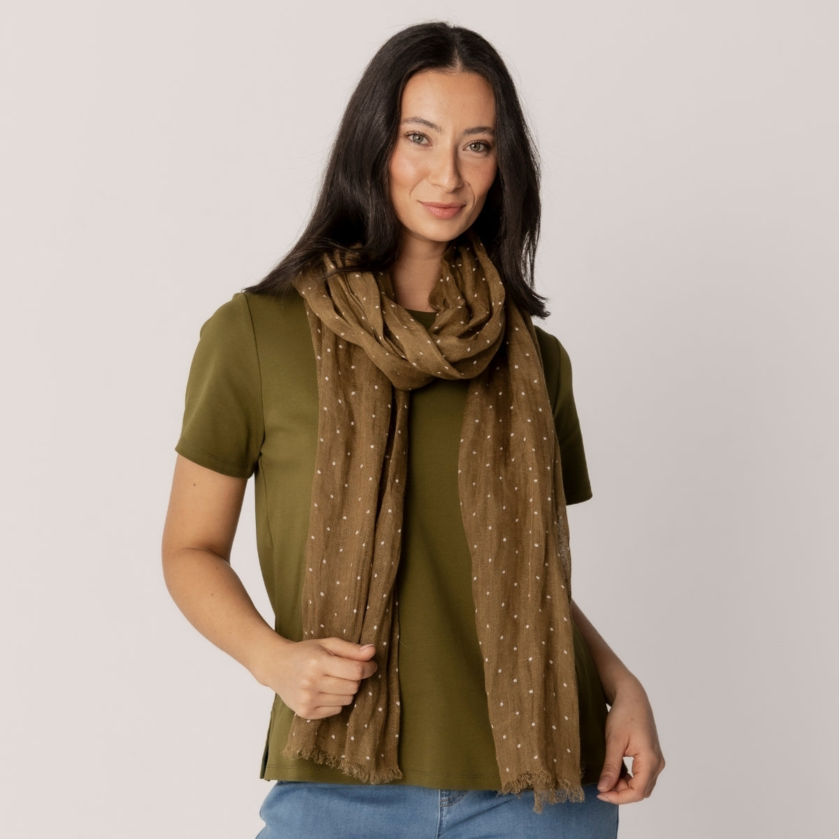 100% Linen Polka Dot Print Scarf