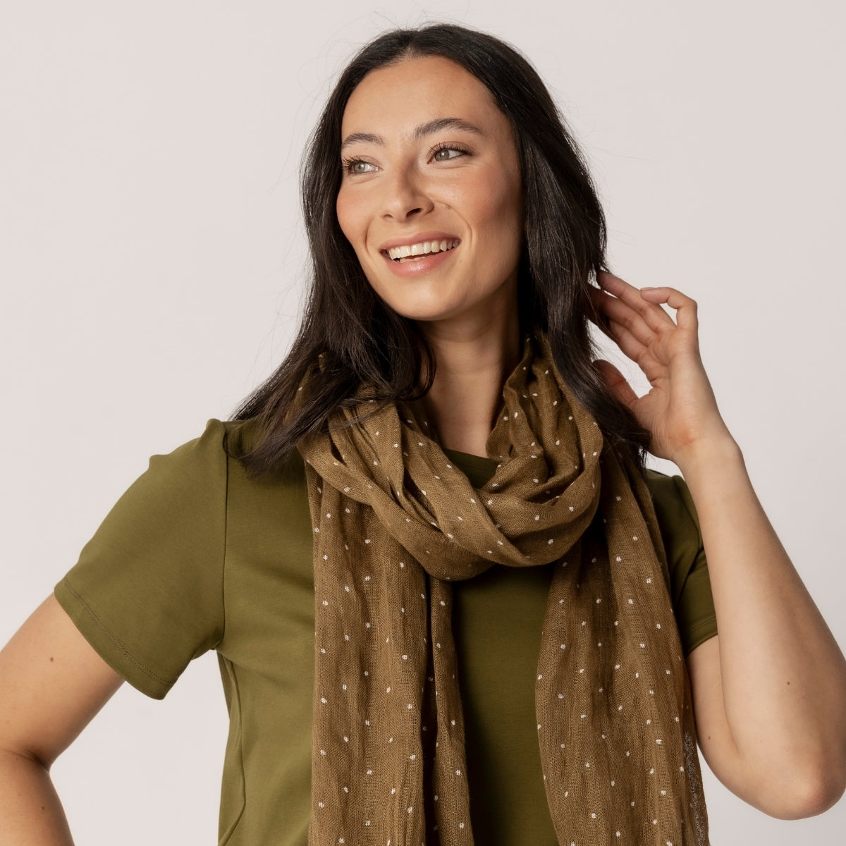 100% Linen Polka Dot Print Scarf