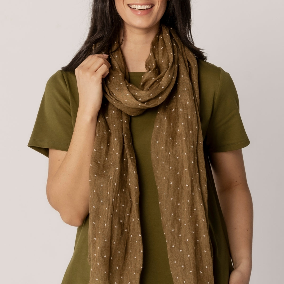 100% Linen Polka Dot Print Scarf