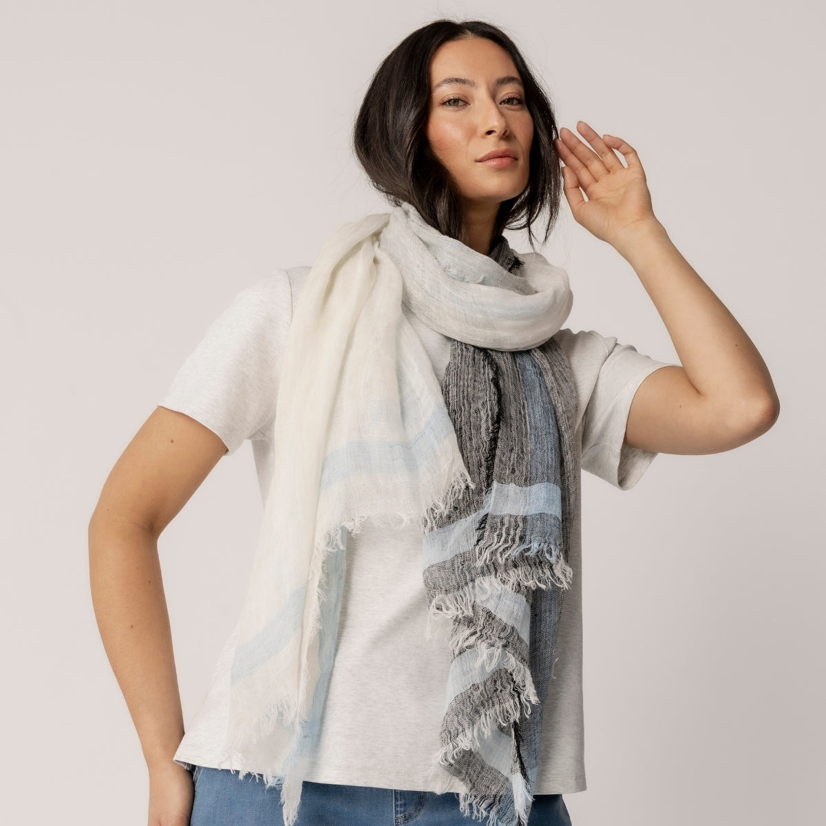 100% Linen Plaid Scarf