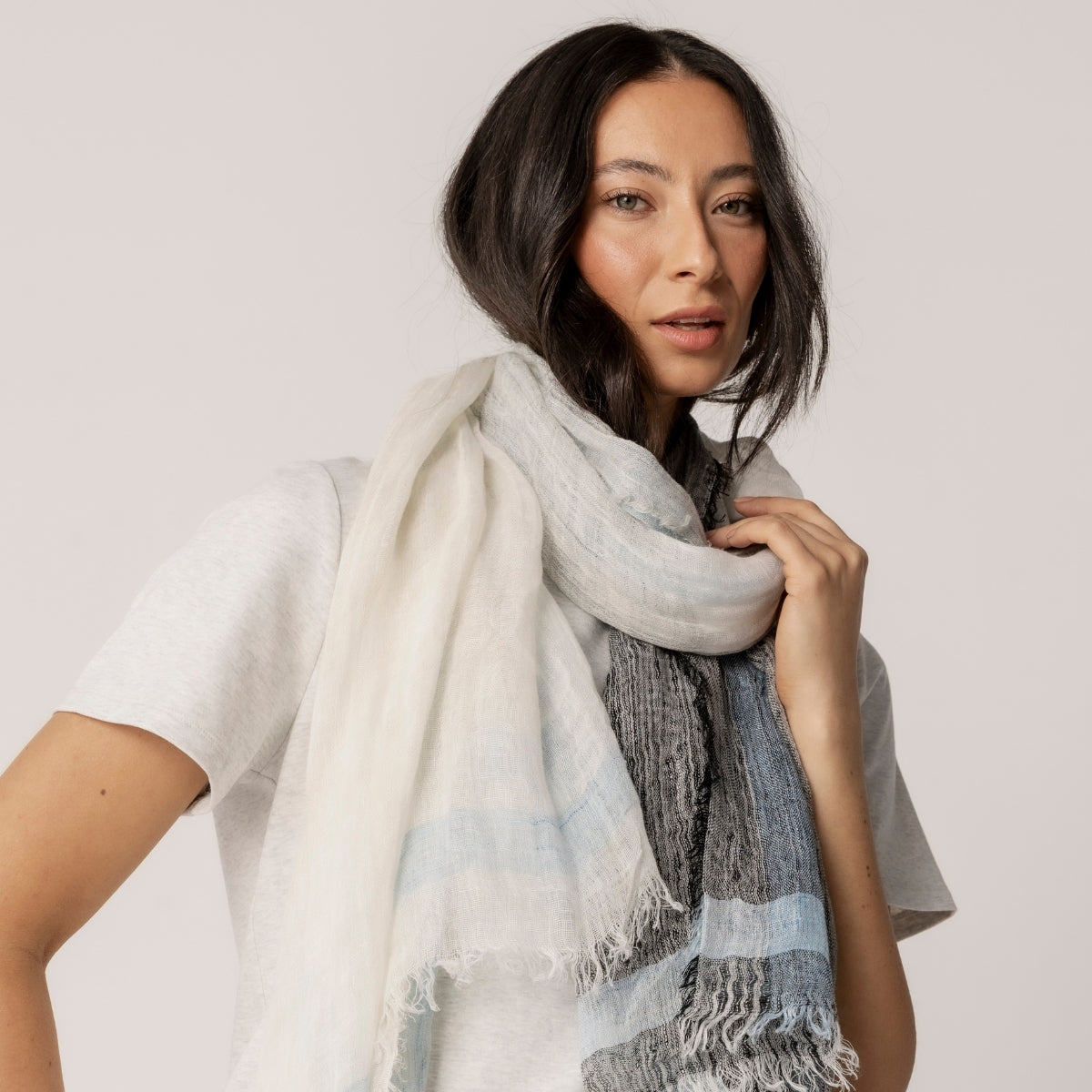 100% Linen Plaid Scarf