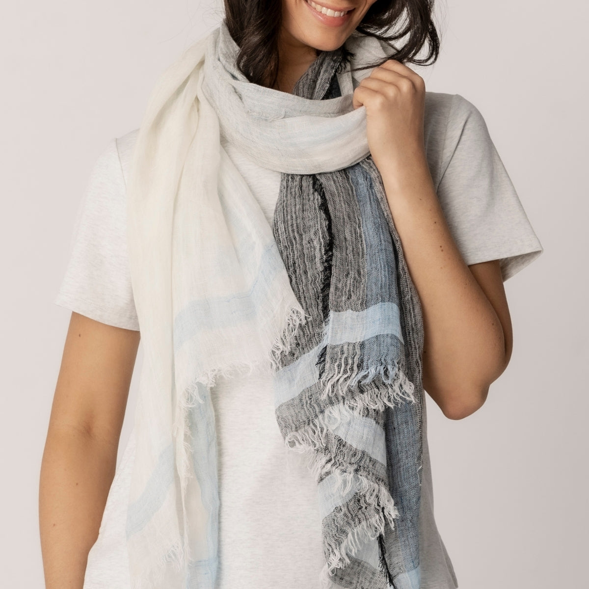 100% Linen Plaid Scarf
