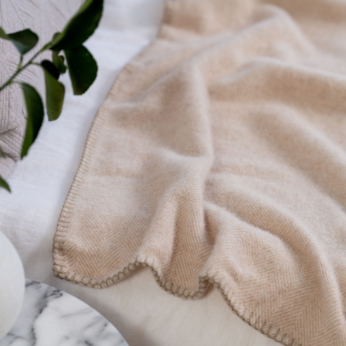 Alpaca Australian Wool Throw Herringbone Blanket Stitch