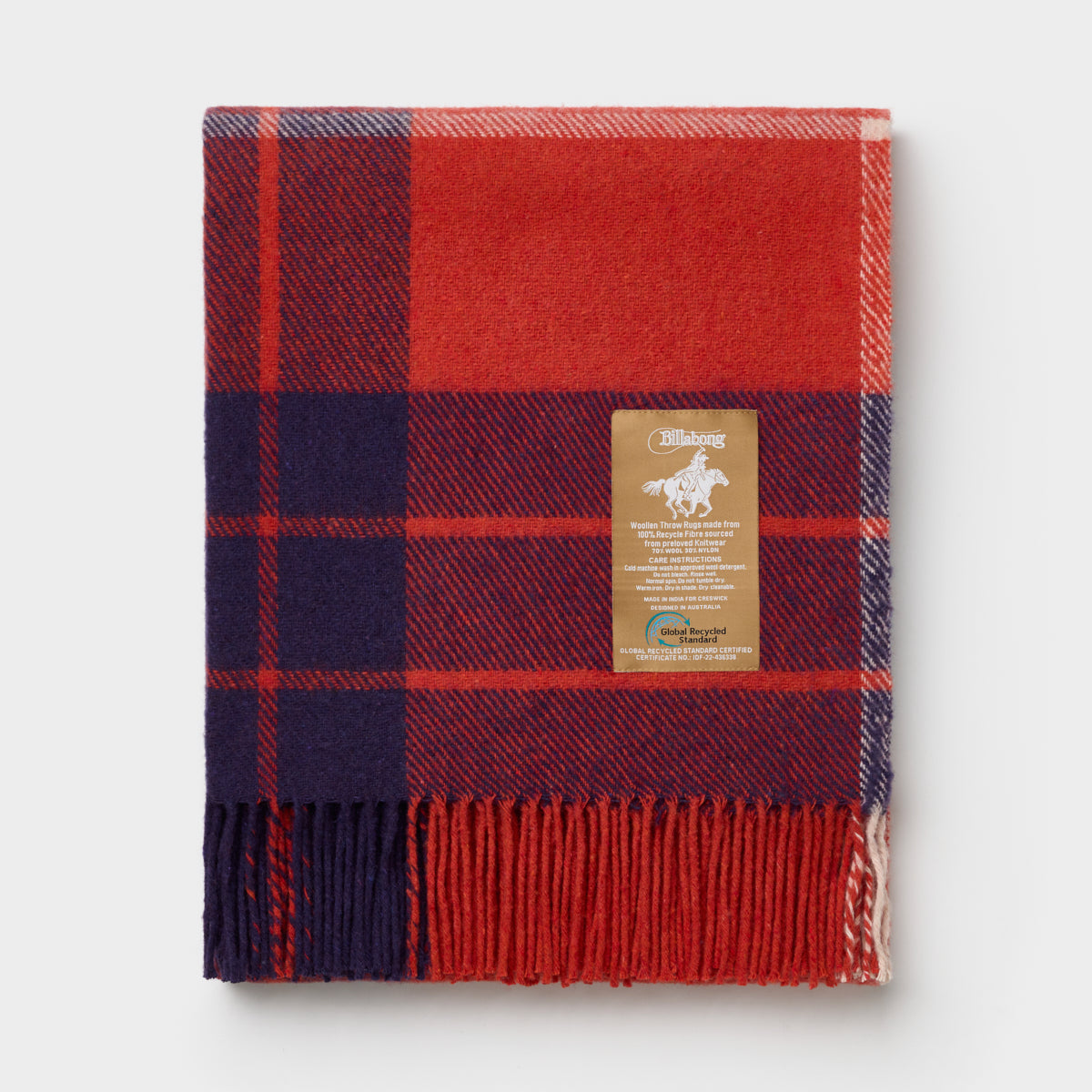 Billabong Fringed Block Check Throw Blanket
