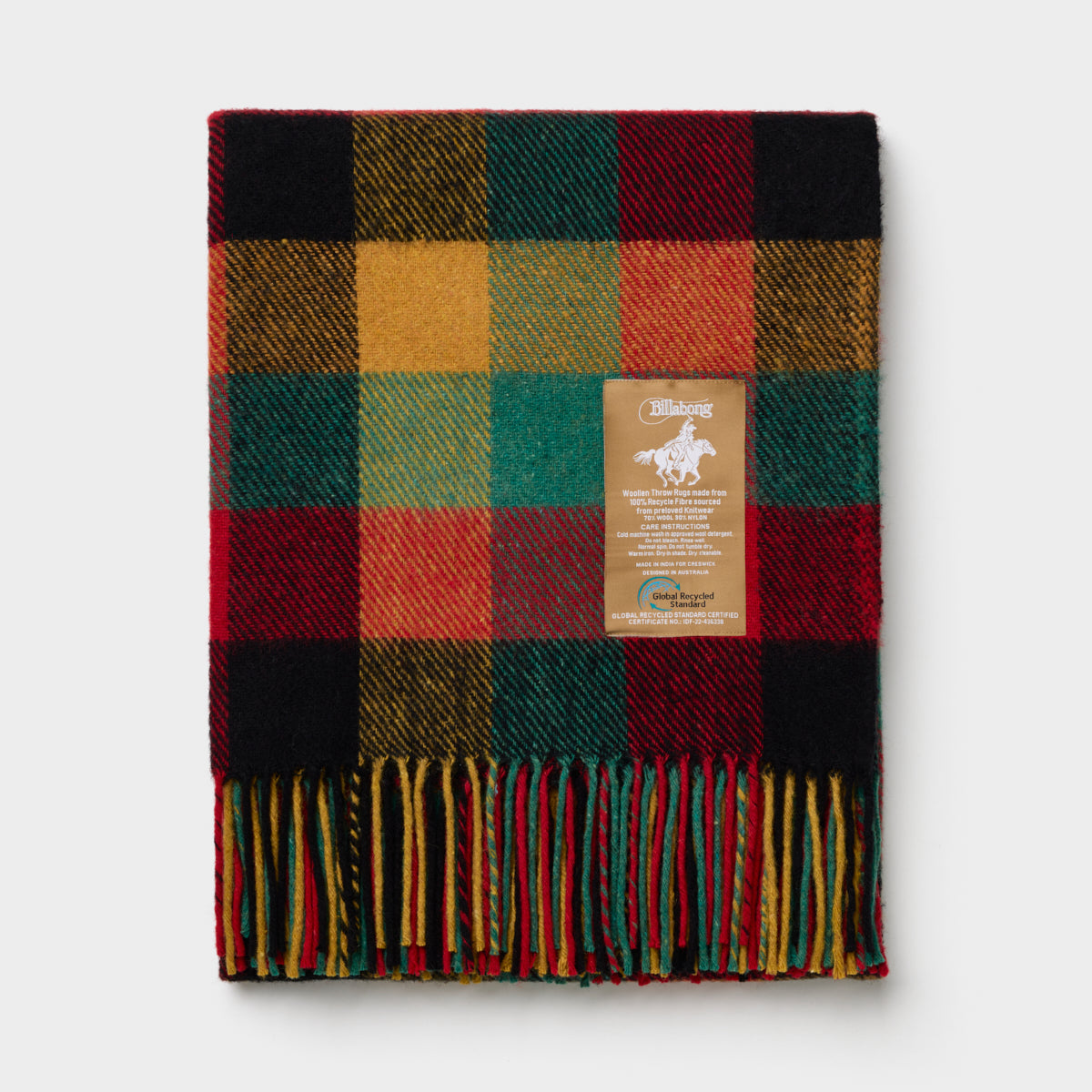 Billabong Fringed Block Check Throw Blanket