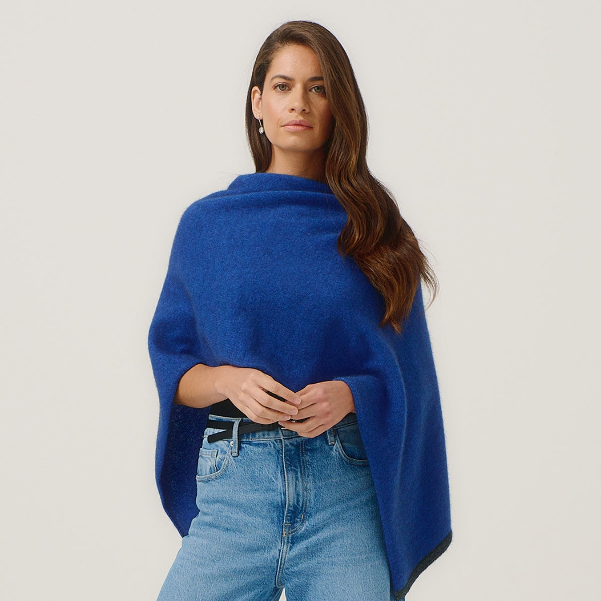 Possum Contrast Trim Poncho