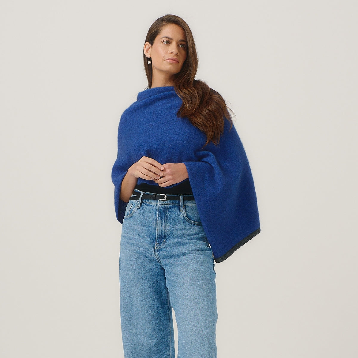 Possum Contrast Trim Poncho