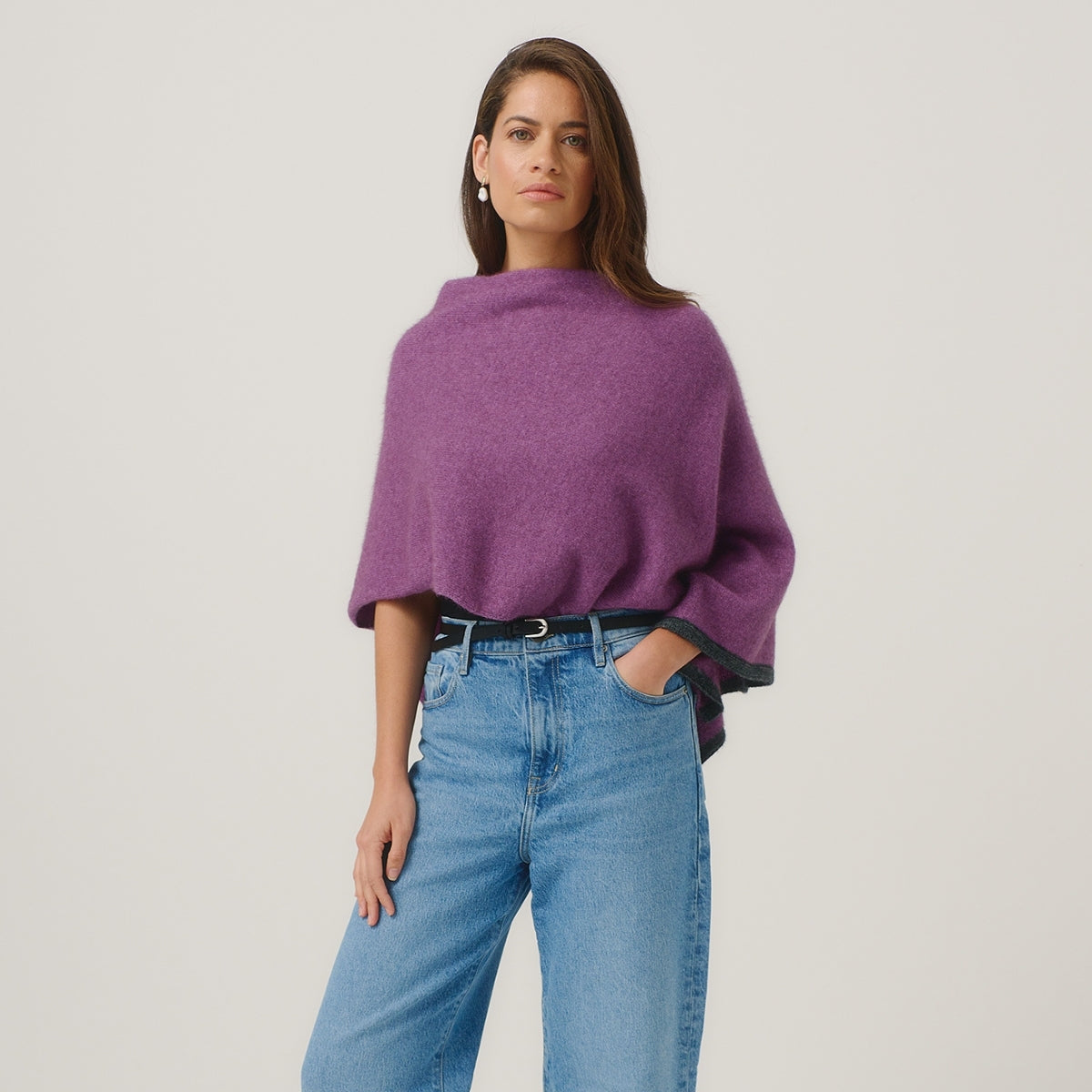 Possum Contrast Trim Poncho