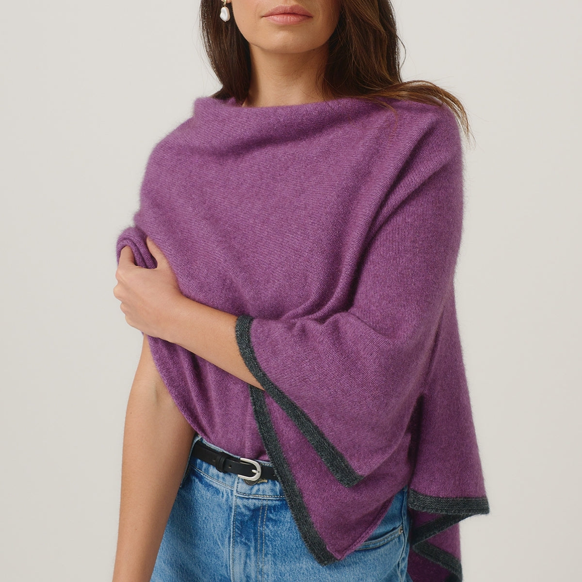 Possum Contrast Trim Poncho