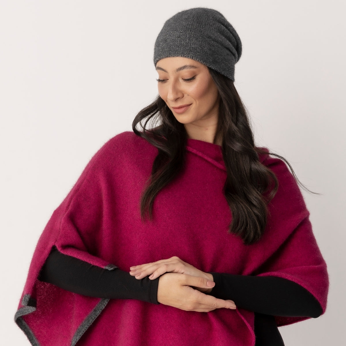 Possum Contrast Trim Poncho