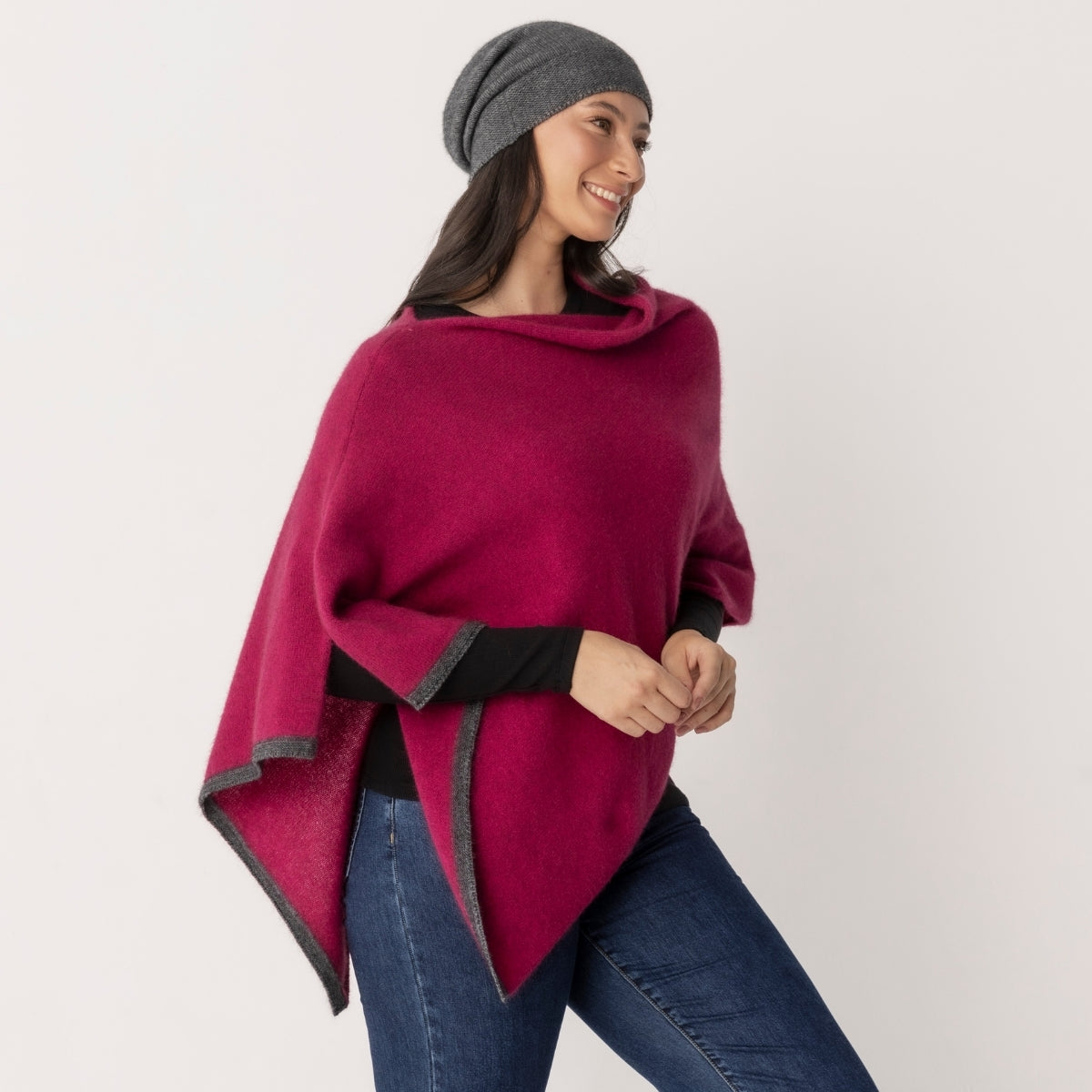 Possum Contrast Trim Poncho