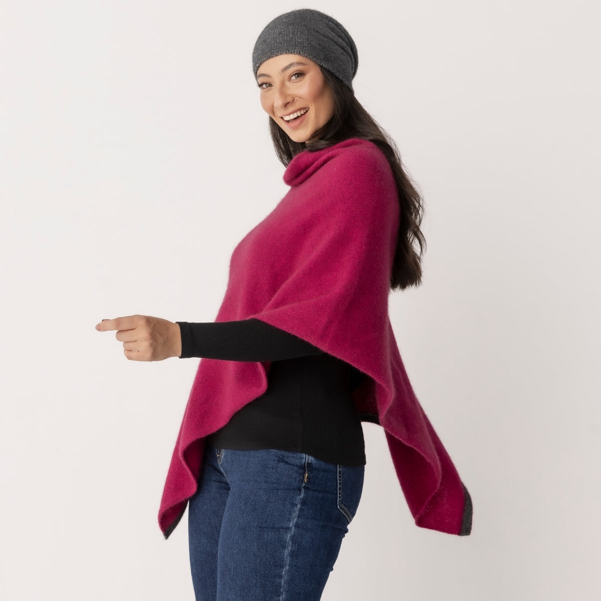 Possum Contrast Trim Poncho