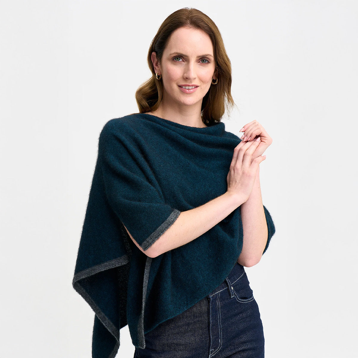 Possum Contrast Trim Poncho