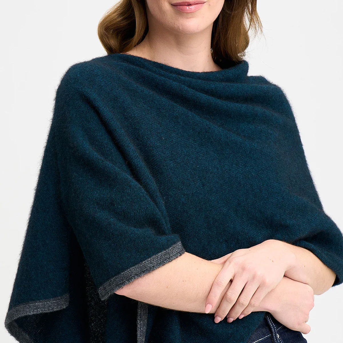 Possum Contrast Trim Poncho